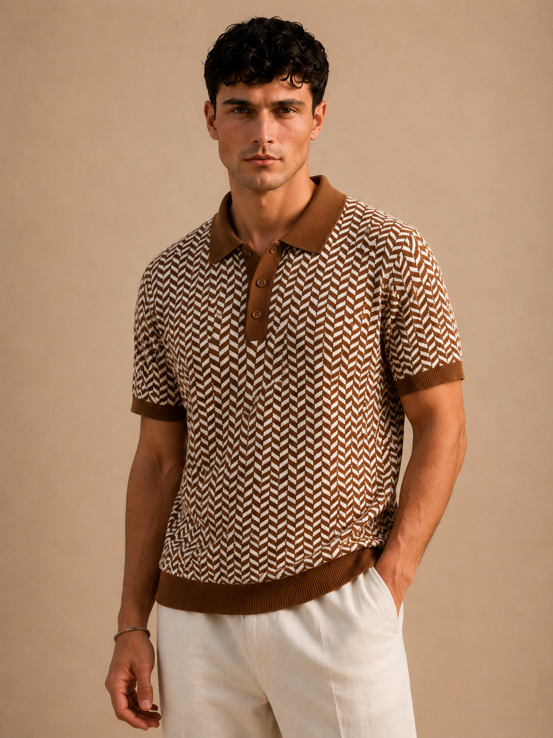 BEZOKE PREMIUM PATTERN BROWN POLO