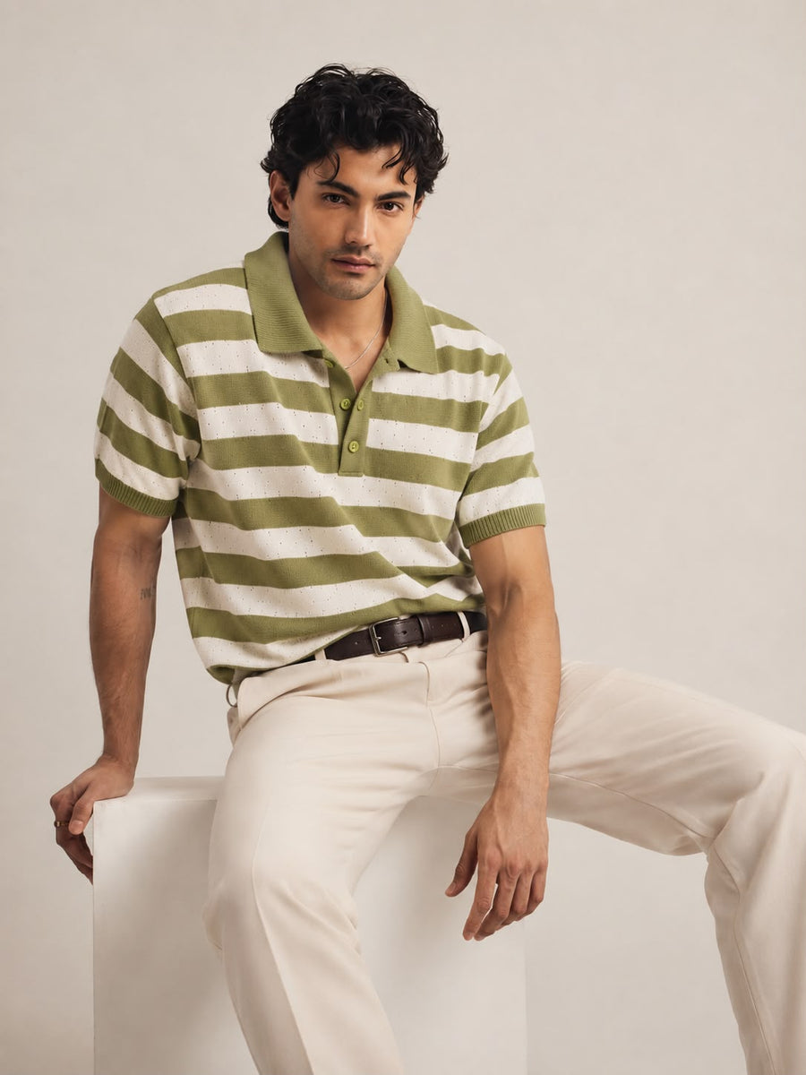 AIR KNIT STRIPED GREEN POLO