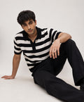 AIR KNIT STRIPED BLACK POLO