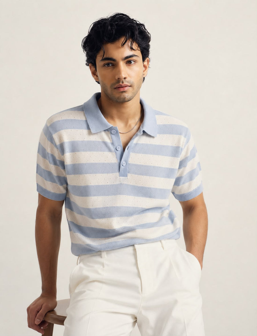 AIR KNIT STRIPED SKY BLUE POLO