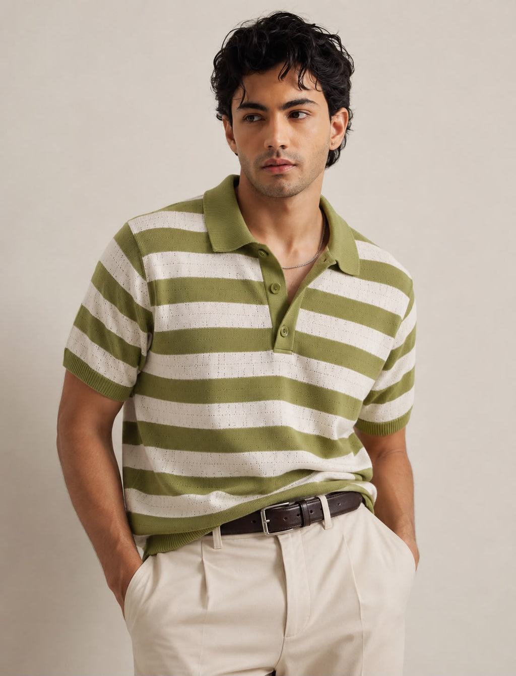 AIR KNIT STRIPED GREEN POLO