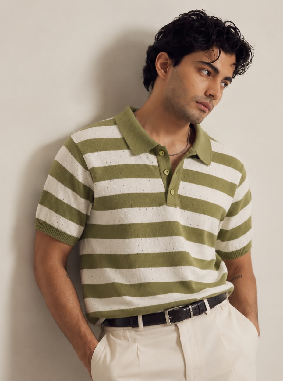 AIR KNIT STRIPED GREEN POLO