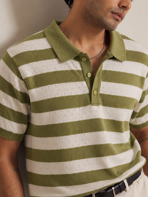 AIR KNIT STRIPED GREEN POLO
