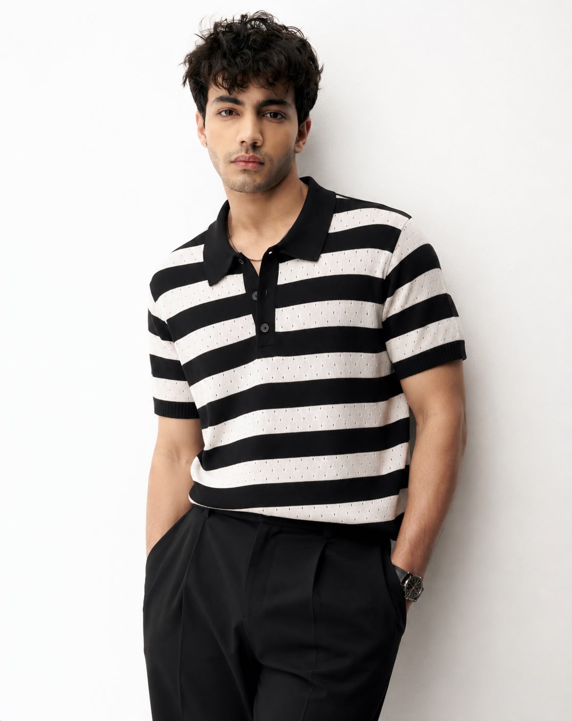 AIR KNIT STRIPED BLACK POLO