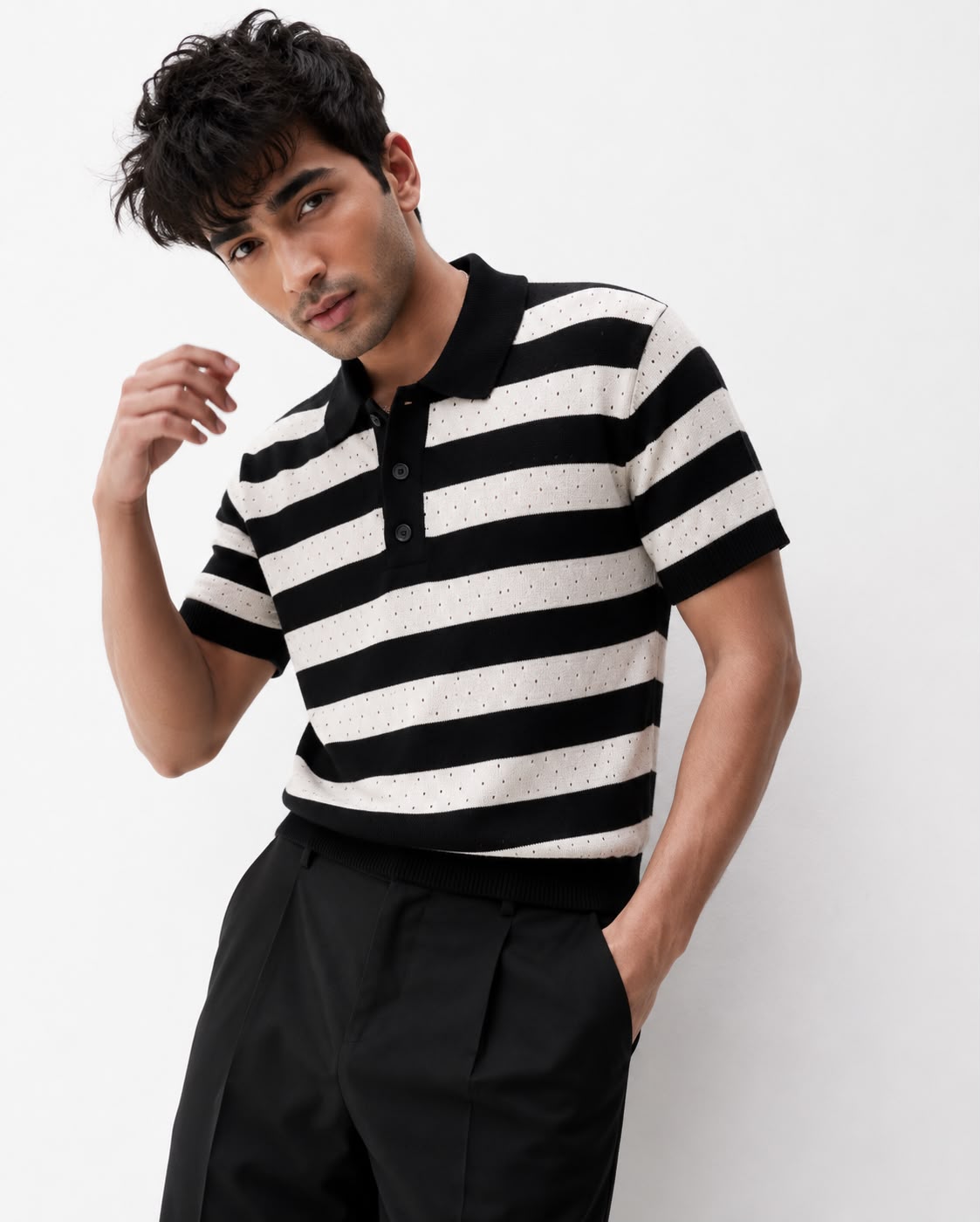 AIR KNIT STRIPED BLACK POLO