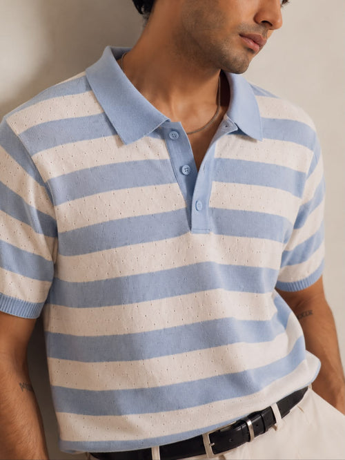 AIR KNIT STRIPED SKY BLUE POLO