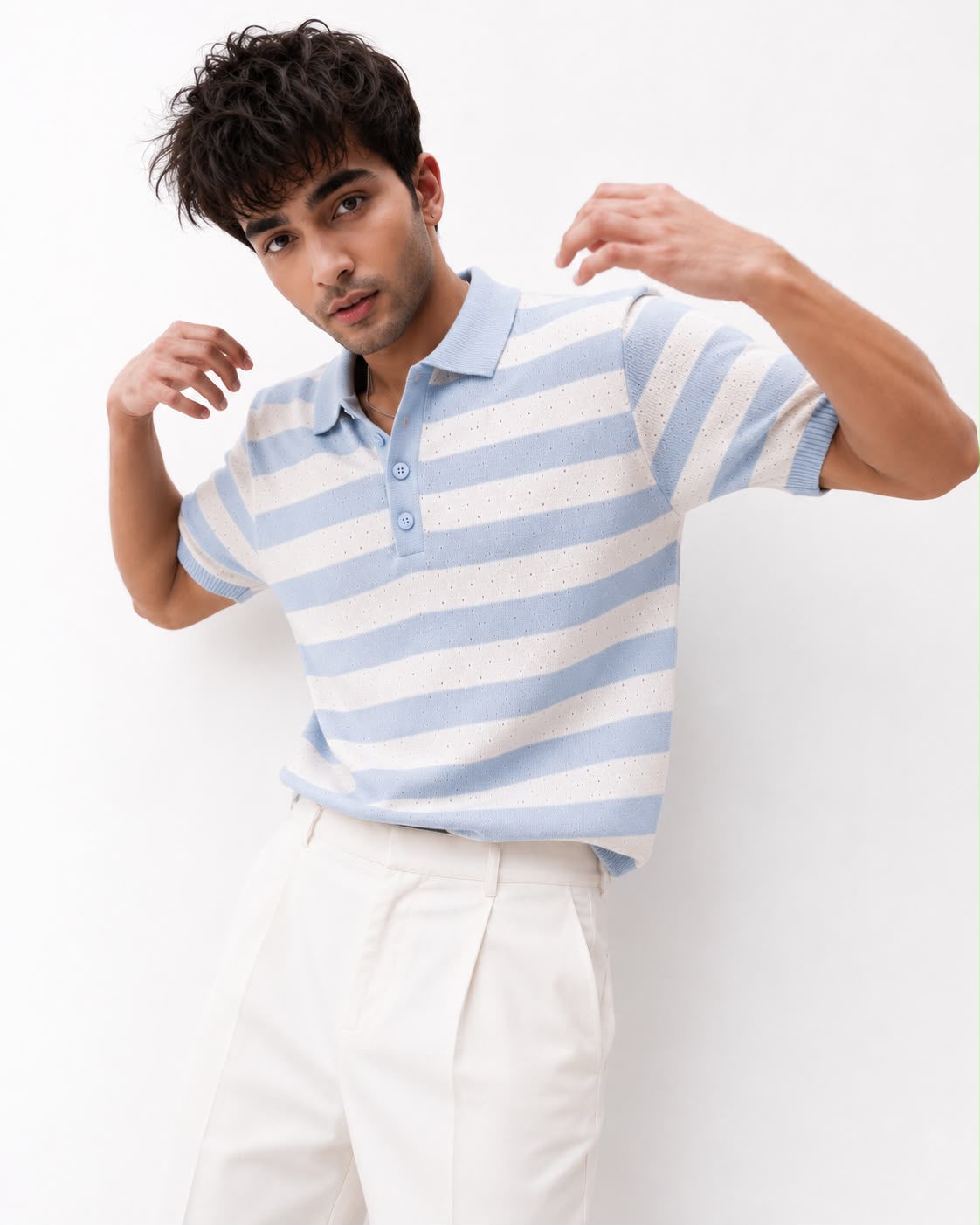 AIR KNIT STRIPED SKY BLUE POLO