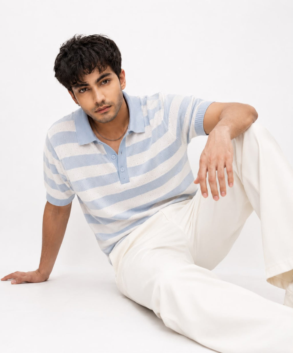 AIR KNIT STRIPED SKY BLUE POLO