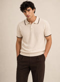 BEZOKE Air Knit Tipped Polo in Cream – front view