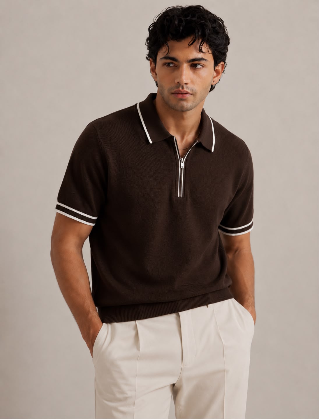 AMALFI ZIP BROWN POLO