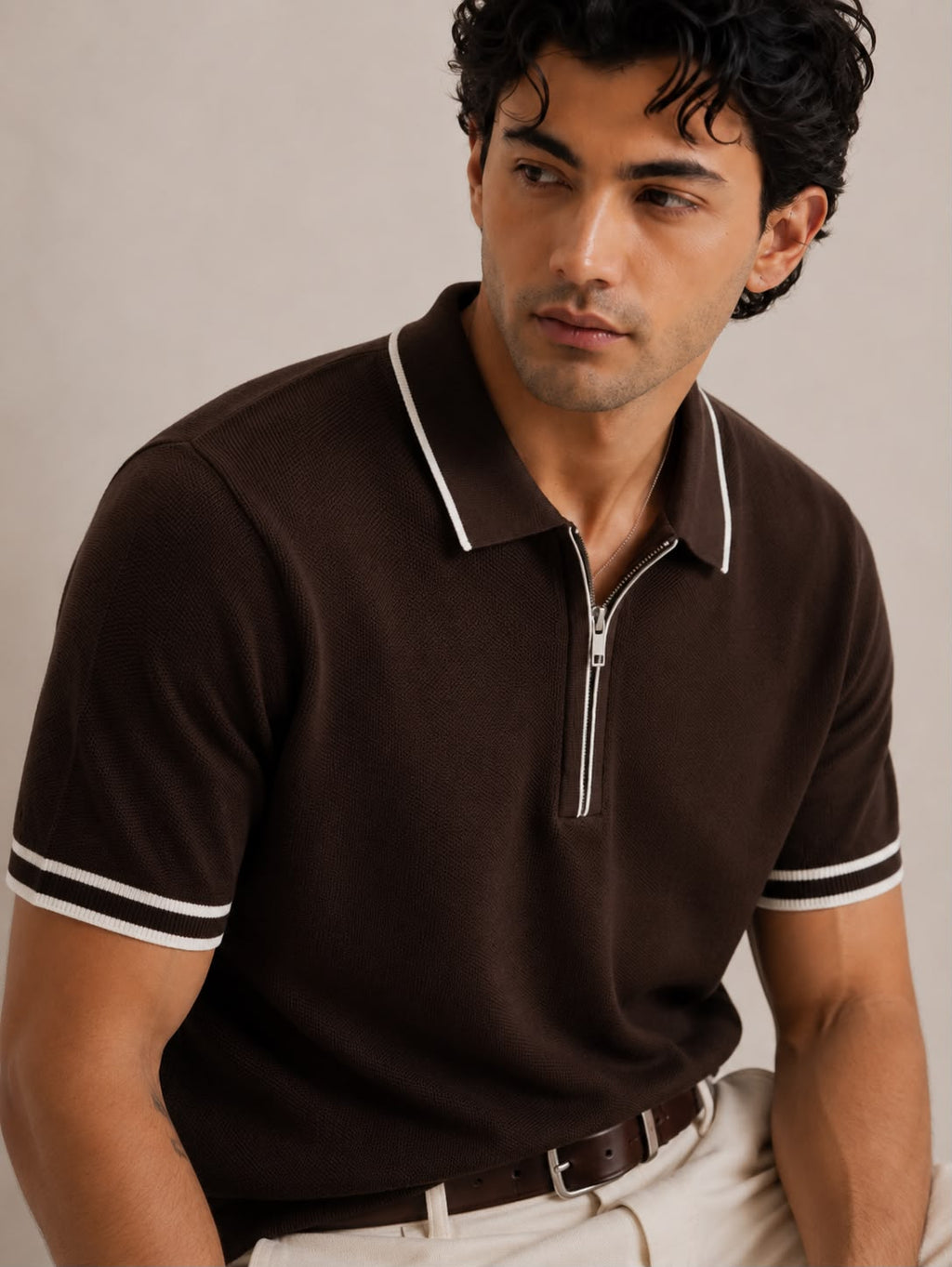 AMALFI ZIP BROWN POLO