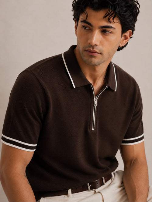 AMALFI ZIP BROWN POLO