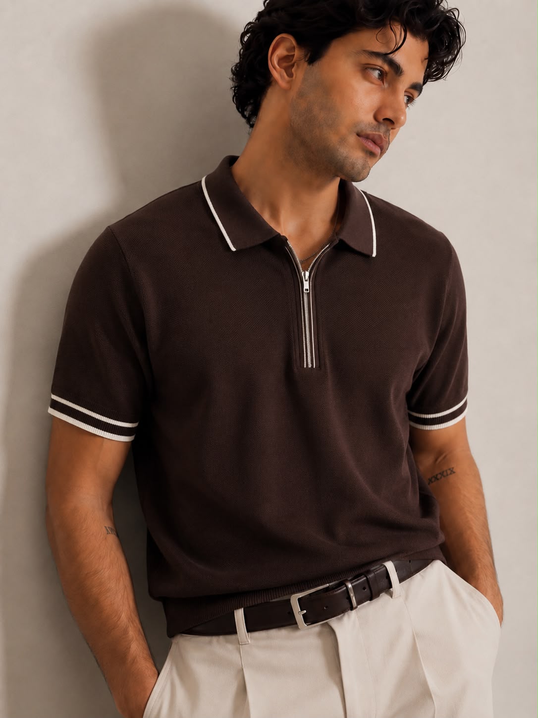 AMALFI ZIP BROWN POLO