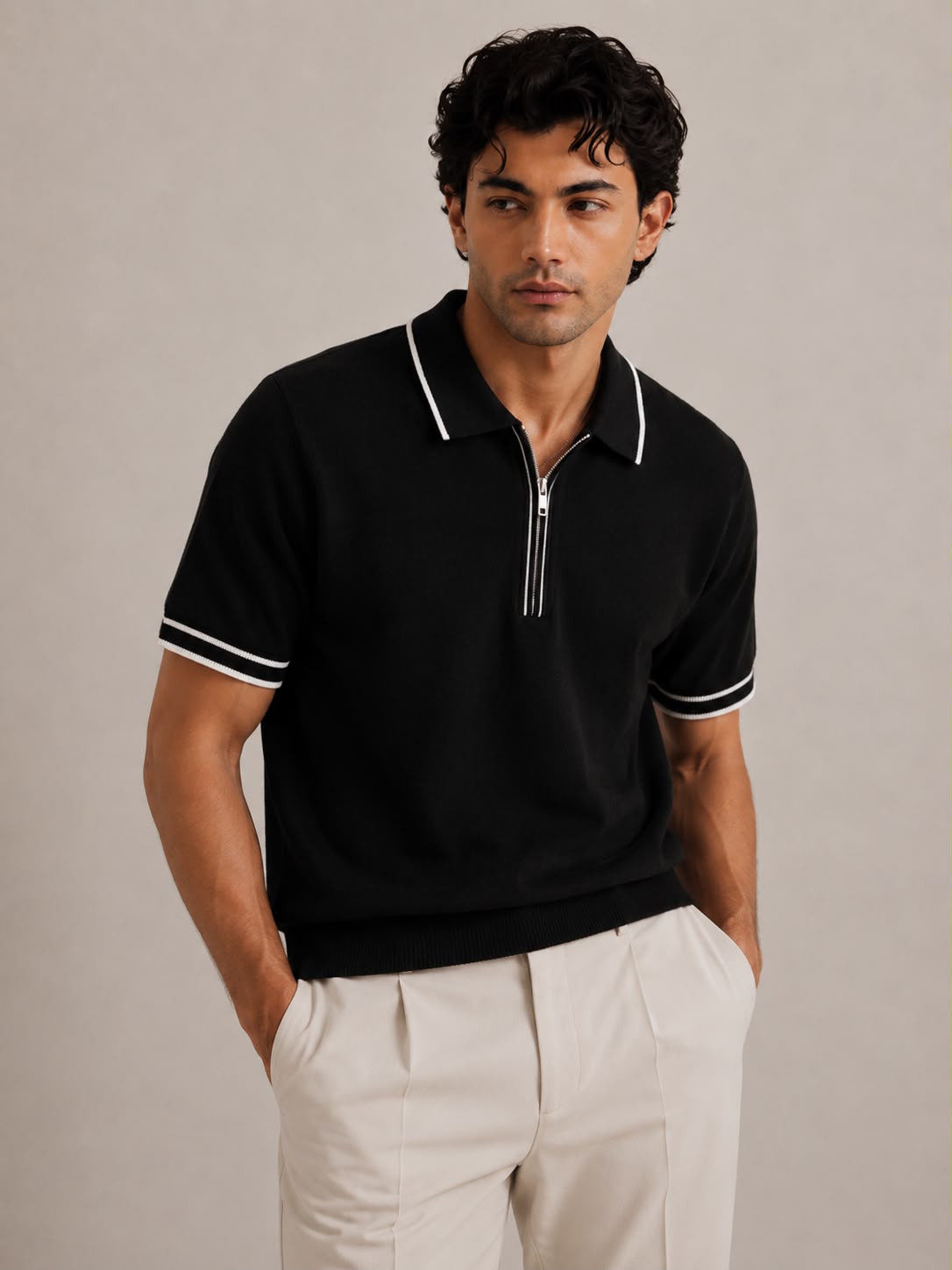 AMALFI ZIP BLACK POLO