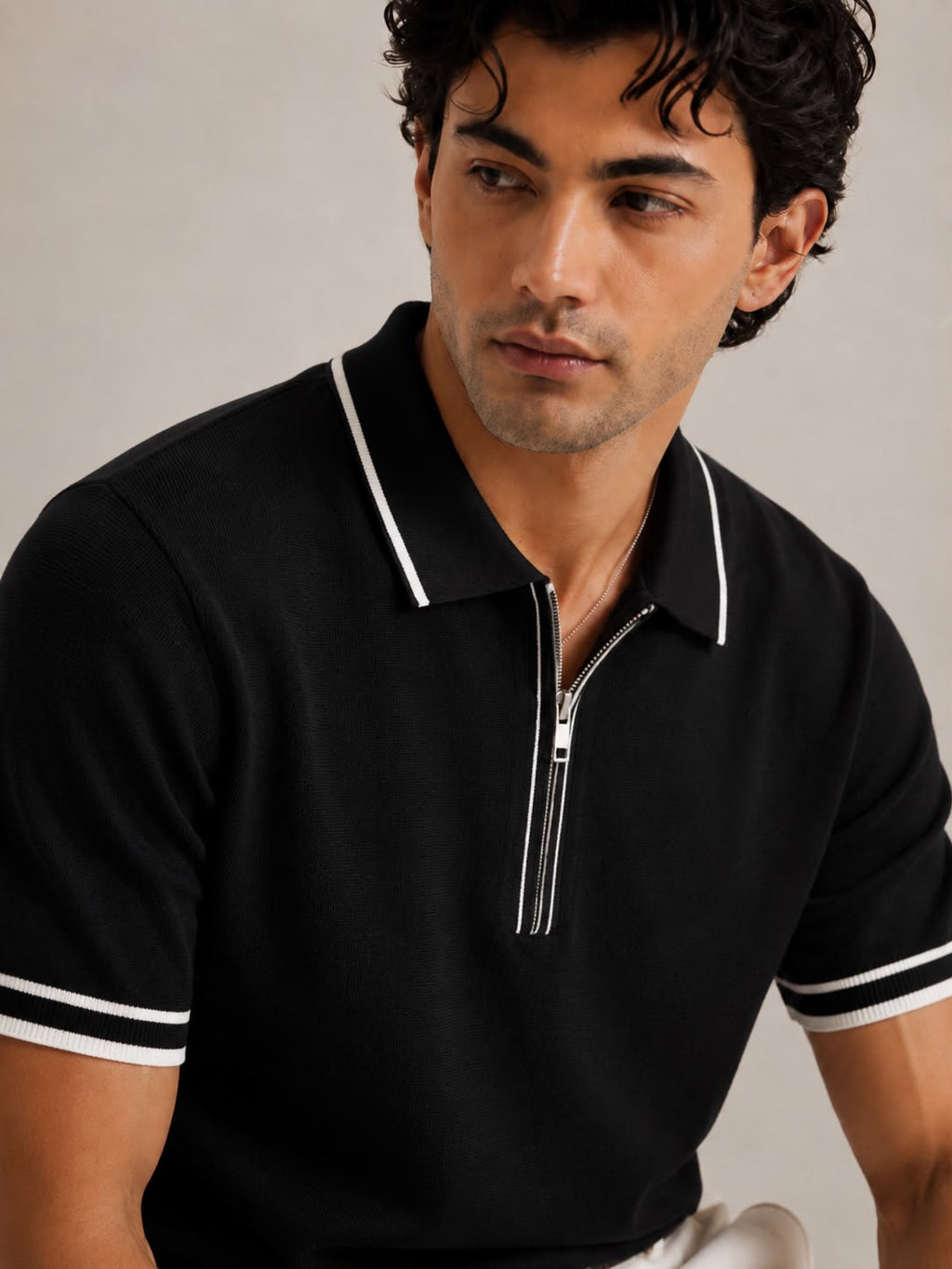 AMALFI ZIP BLACK POLO