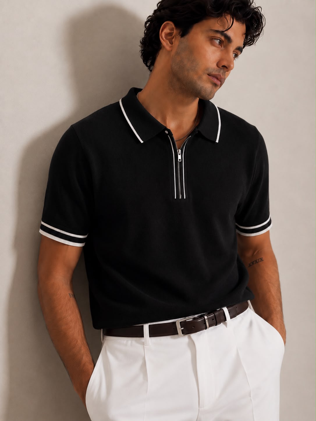 AMALFI ZIP BLACK POLO