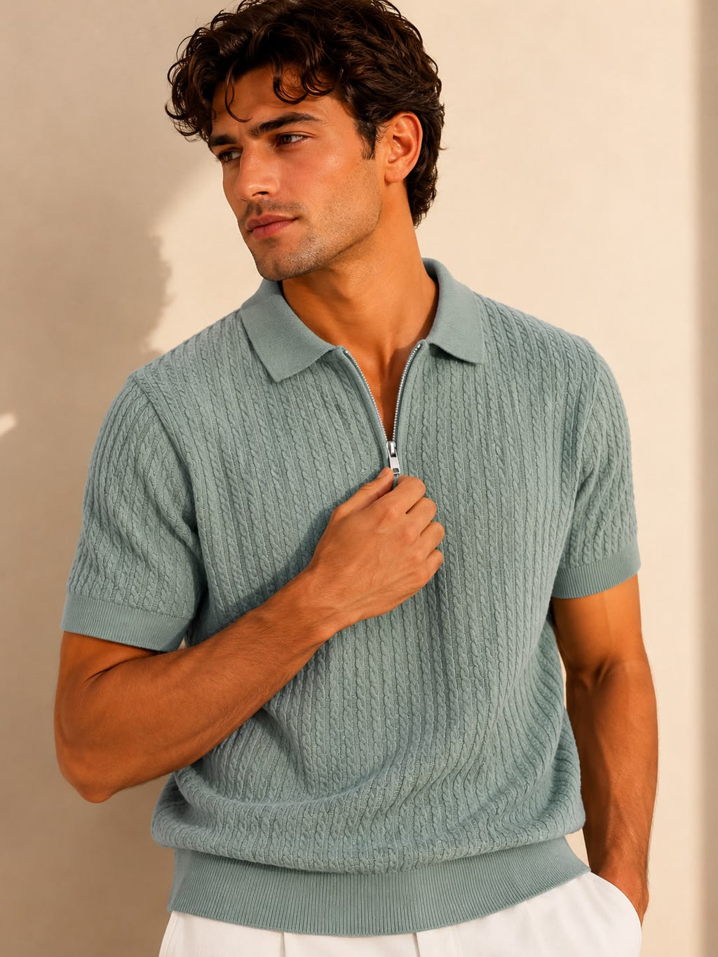 VERONA ZIP TEAL POLO