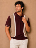 PRESTIGE KNIT BURGUNDY POLO – vertical stripe in burgundy, tan and cream
