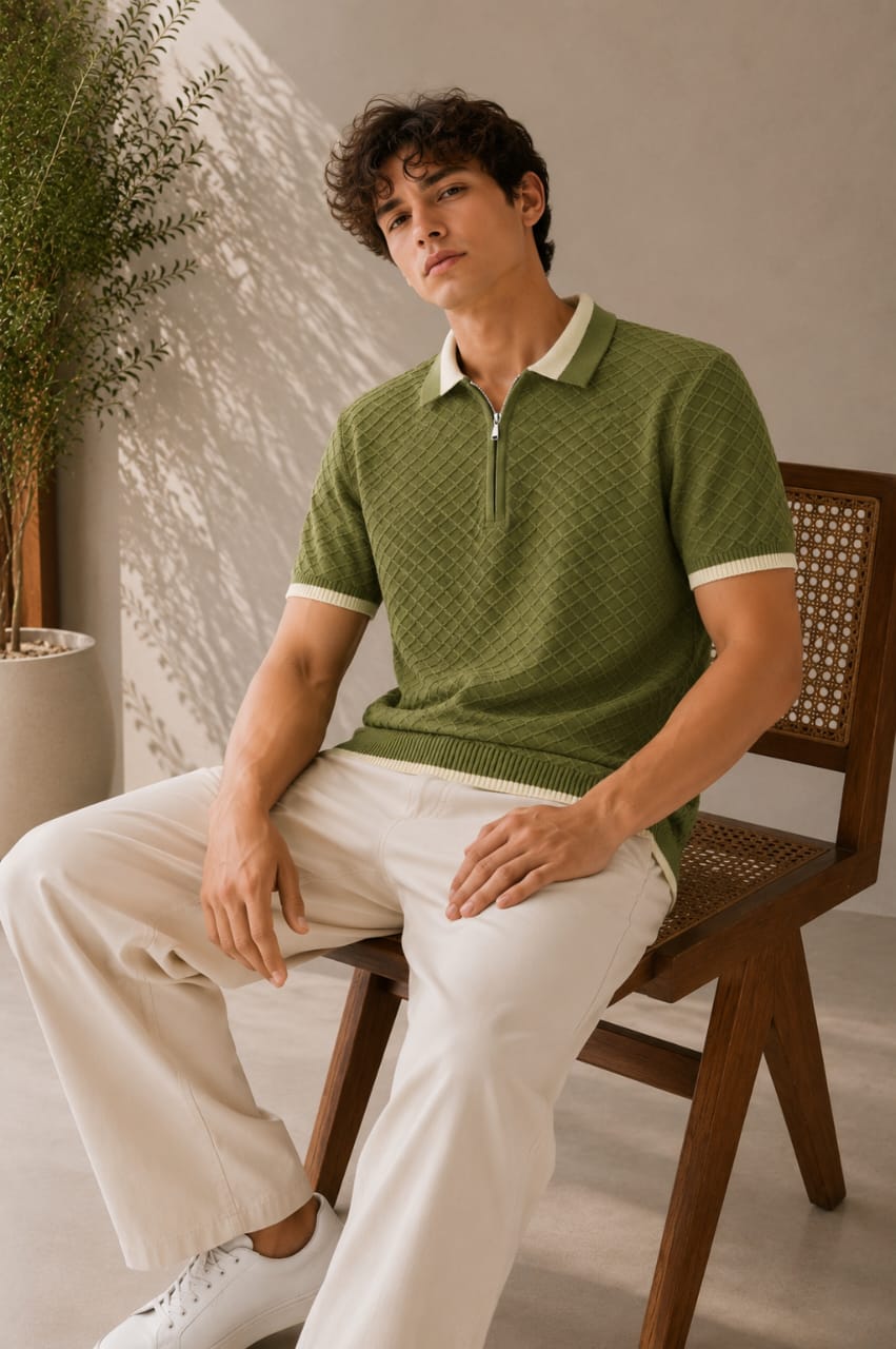 SANTORINI KNIT GREEN POLO