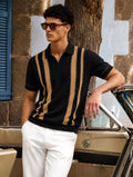 Valencia Stripe Knit Polo in Black – BEZOKE
