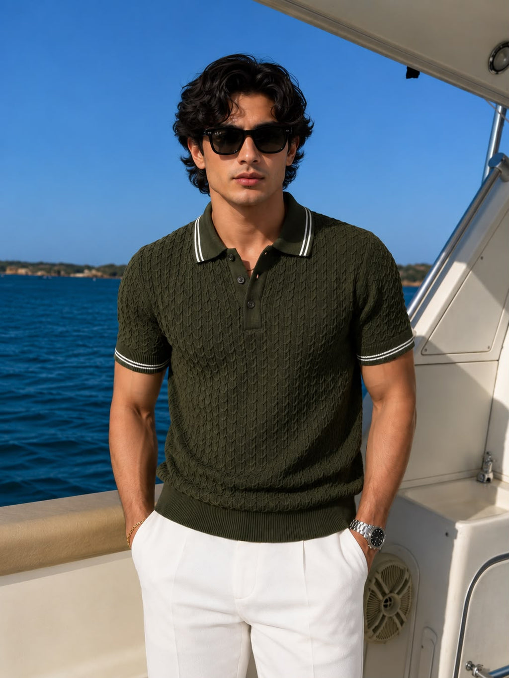 Wave Knit Polo in Olive Green – BEZOKE