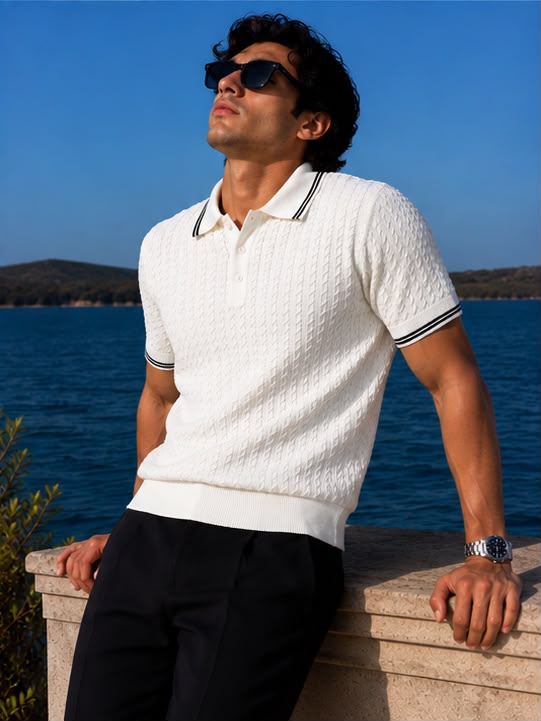 Wave Knit Polo in White – BEZOKE