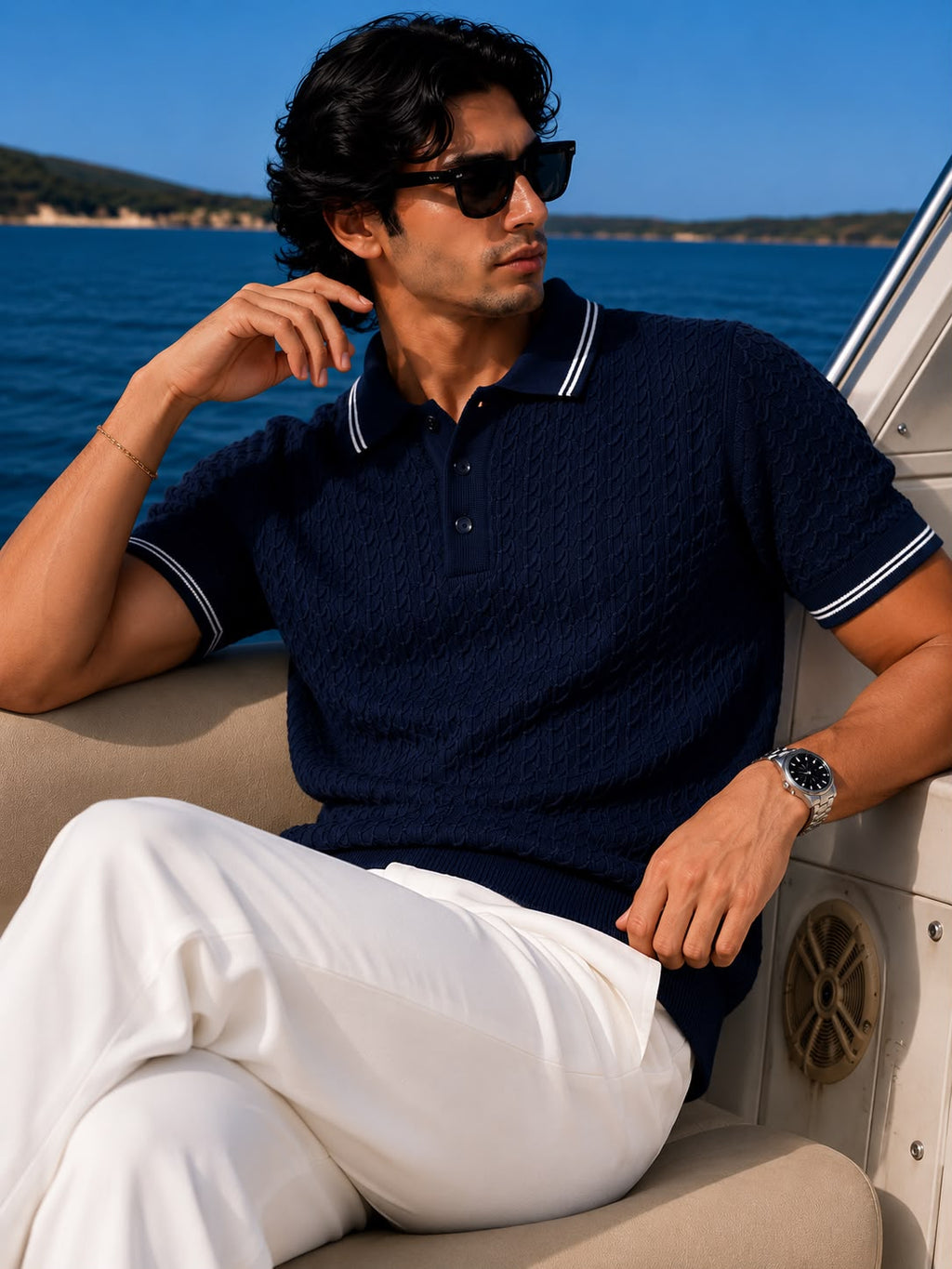 Wave Knit Polo in Navy – BEZOKE
