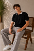 Santorini Diamond Knit Half-Zip Polo in Black/White – BEZOKE