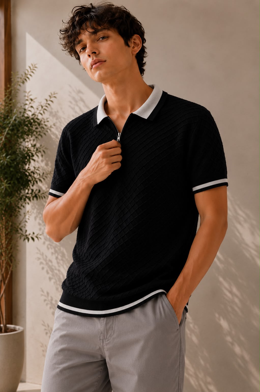 SANTORINI KNIT BLACK POLO