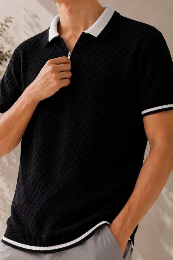 SANTORINI KNIT BLACK POLO