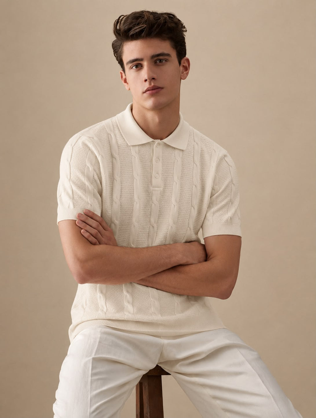 RIVIERA KNIT CREAM POLO