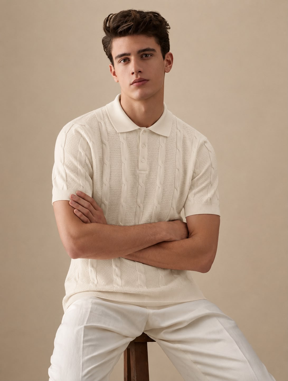 RIVIERA KNIT CREAM POLO