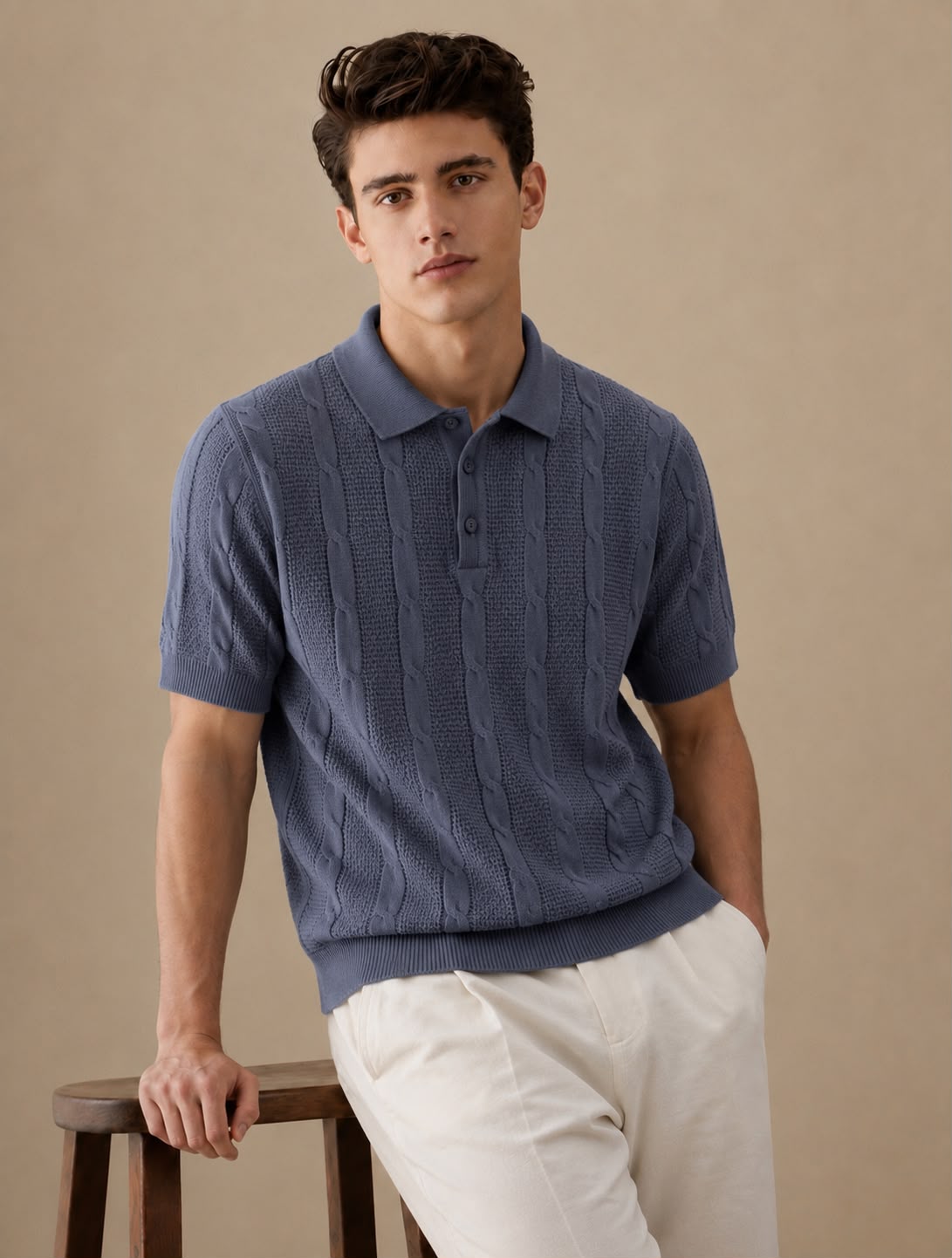 Riviera Knit Polo in Slate Blue – BEZOKE
