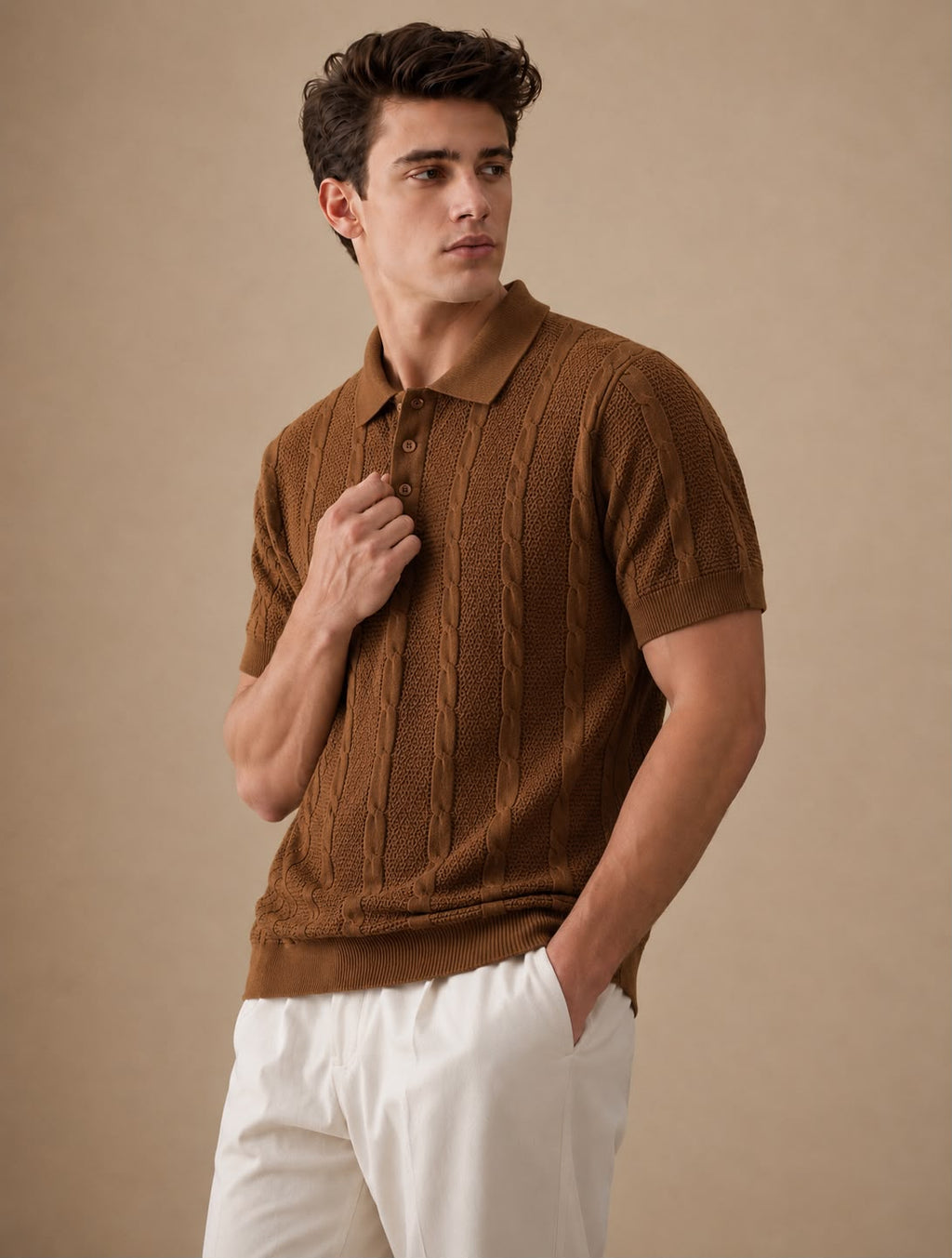 RIVIERA KNIT BROWN POLO