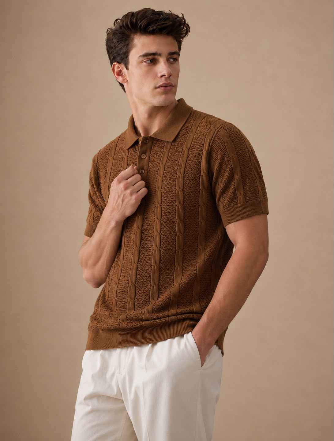 RIVIERA KNIT BROWN POLO