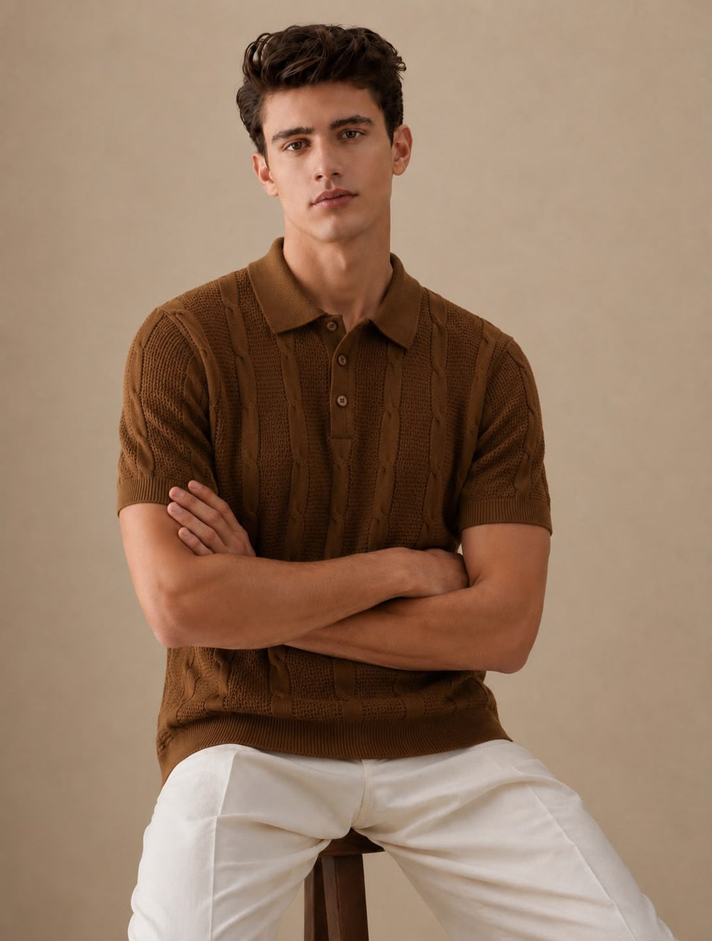 Riviera Knit Polo in Tobacco Brown – BEZOKE