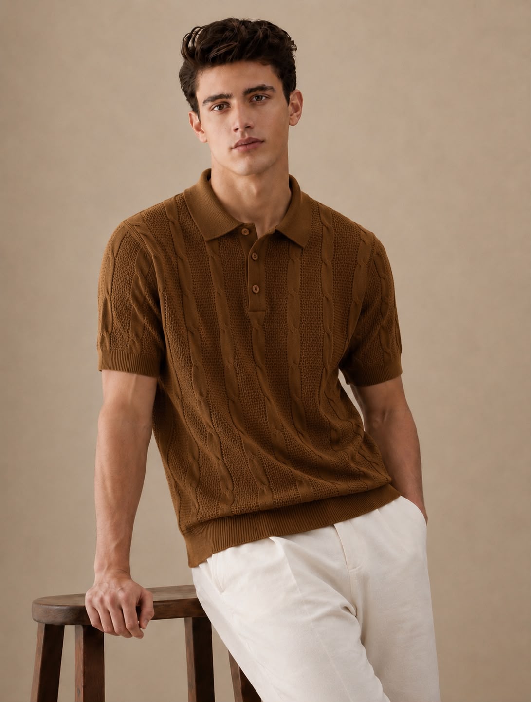 RIVIERA KNIT BROWN POLO