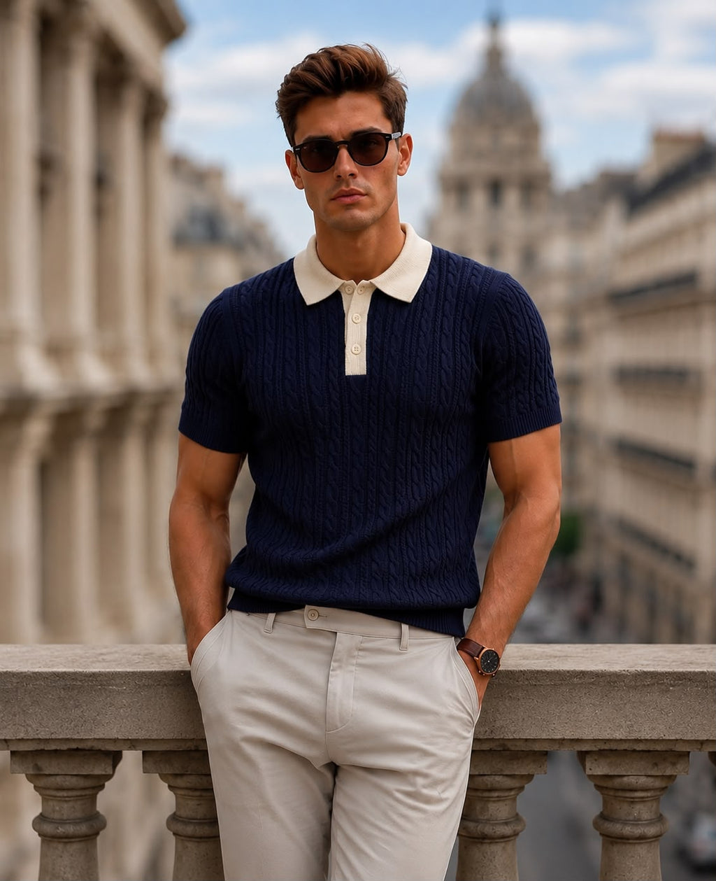 Heritage Cable Knit Polo in Navy – BEZOKE