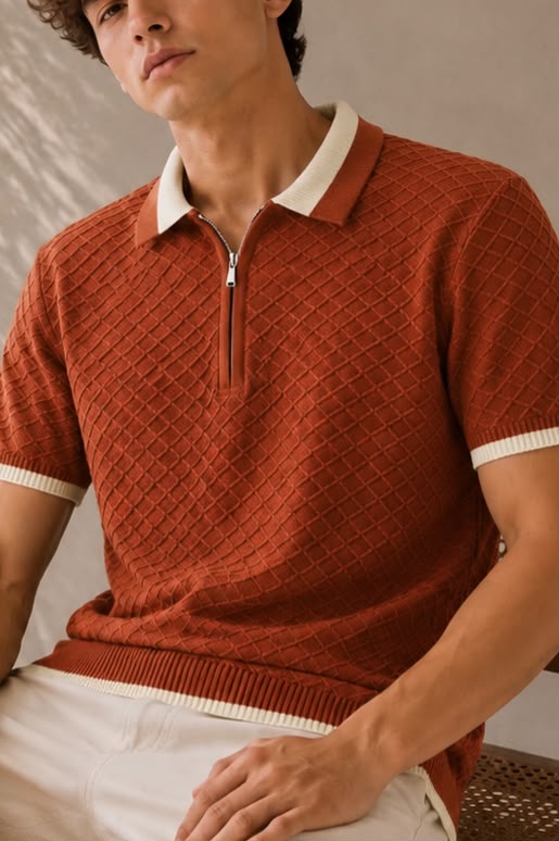 SANTORINI KNIT ORANGE POLO