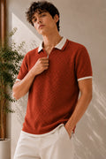 Santorini Diamond Knit Half-Zip Polo in Rust – BEZOKE