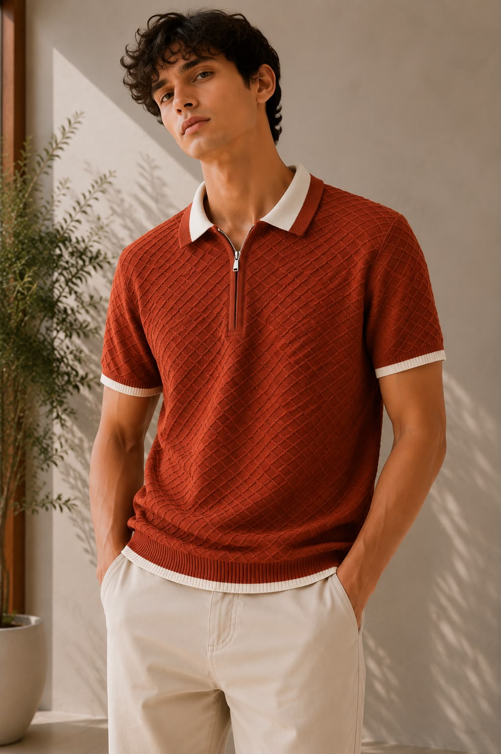 SANTORINI KNIT ORANGE POLO