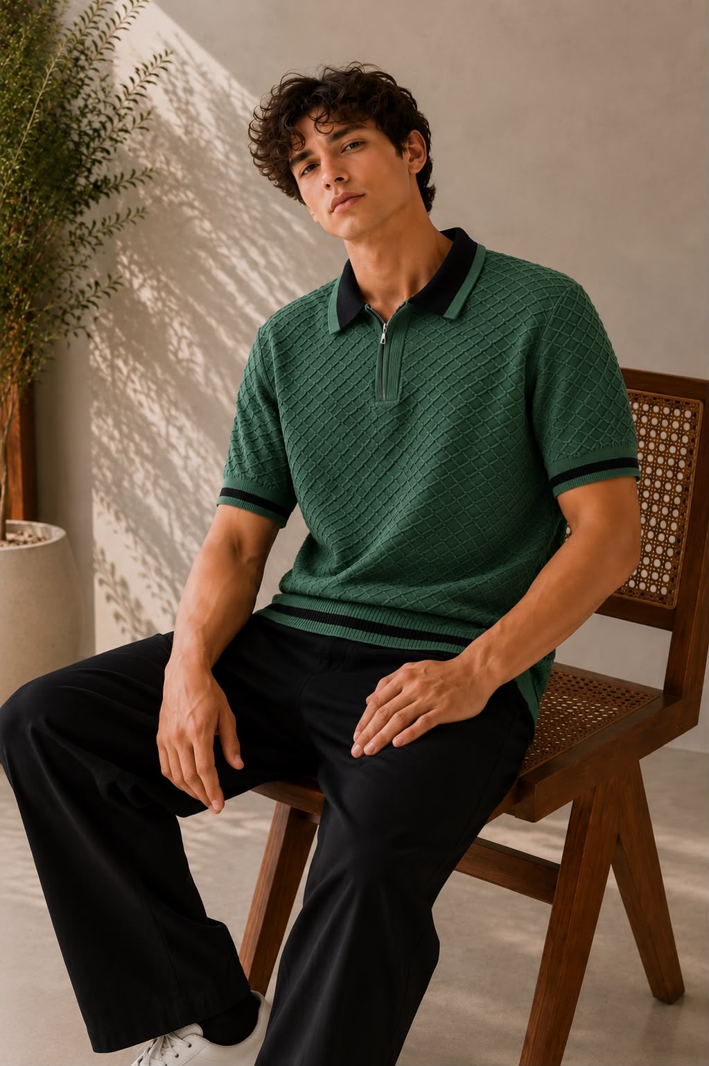 SANTORINI KNIT FOREST GREEN POLO