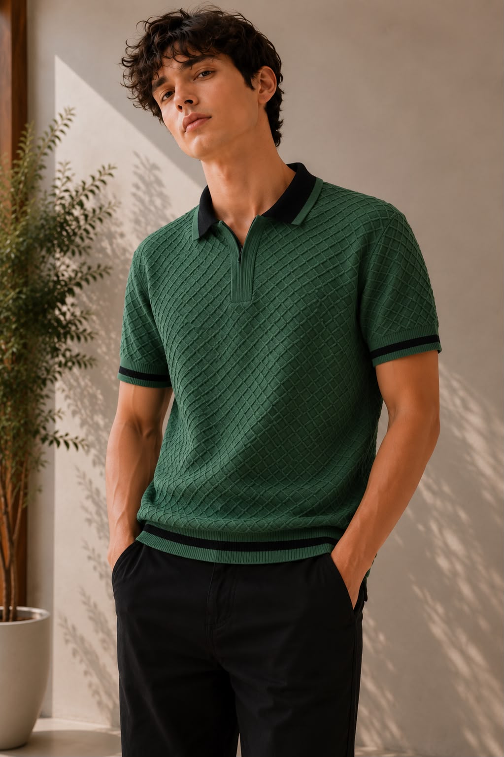 SANTORINI KNIT FOREST GREEN POLO