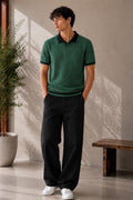 Santorini Diamond Knit Half-Zip Polo in Forest Green/Black – BEZOKE