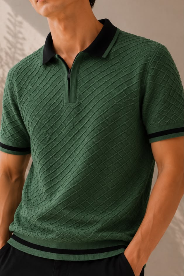 SANTORINI KNIT FOREST GREEN POLO
