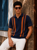 Valencia Stripe Knit Polo in Navy/Orange – BEZOKE