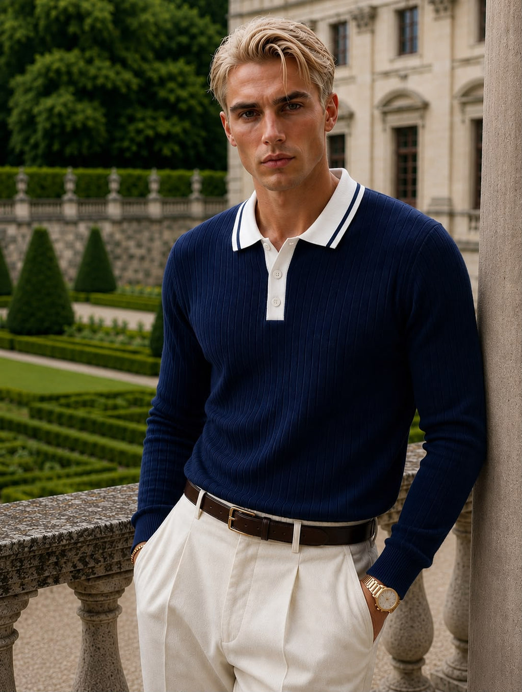 Elite Knit Polo – Navy with Ivory Contrast Collar