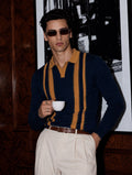 Valencia Stripe Knit Polo in Navy and Amber