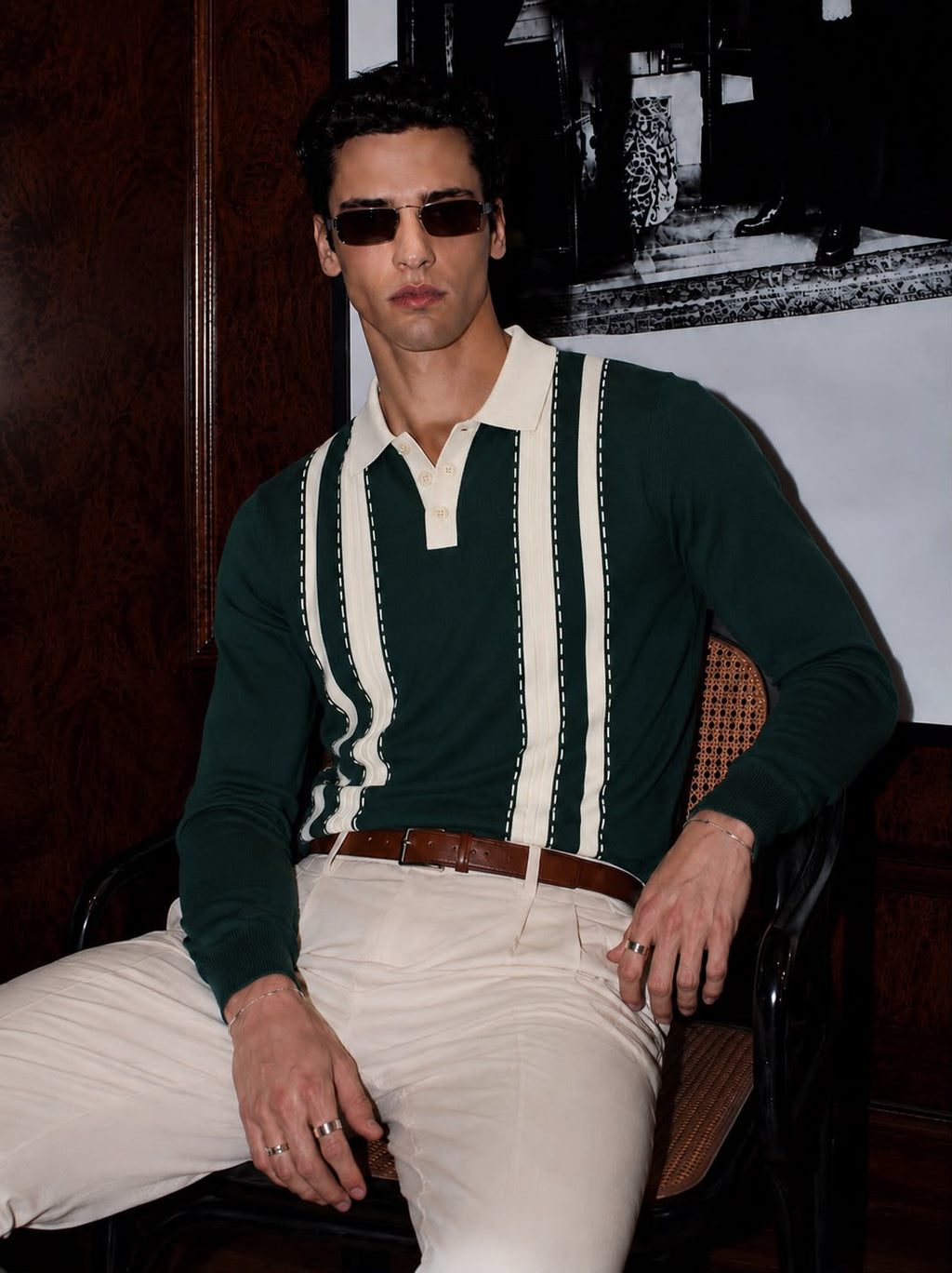 VALENCIA STRIPE FULL SLEEVES - FOREST GREEN