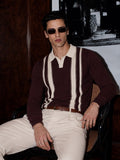 Valencia Stripe Knit Polo in Chocolate Brown and Ivory